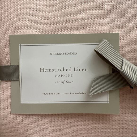 Williams Sonoma Linen Double Hemstitch Dinner Napkins Set of 4 PINK 22x22 NIP - Picture 2 of 6